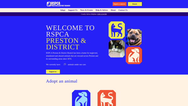 Screenshot of the Royal Society For The Prevention Of Cruelty To Animals Preston And District Branch CIO website