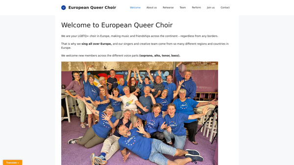 Screenshot of the European Queer Choir website