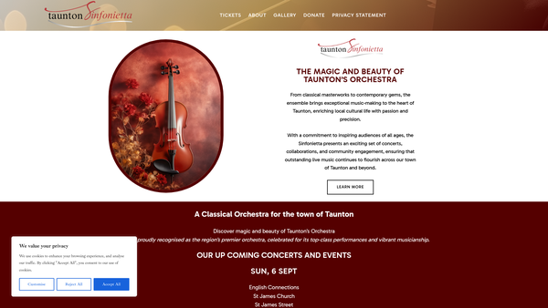 Screenshot of the Taunton Sinfonietta website