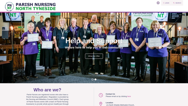 Screenshot of the Parish Nursing North Tyneside Ecumenical Project website