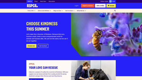 Screenshot of the Royal Society For The Prevention Of Cruelty To Animals Buckinghamshire South Branch CIO website