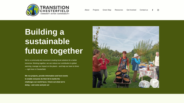 Screenshot of the Transition Chesterfield website