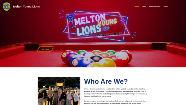 Screenshot of the Melton Mowbray Young Lions Club (CIO) website