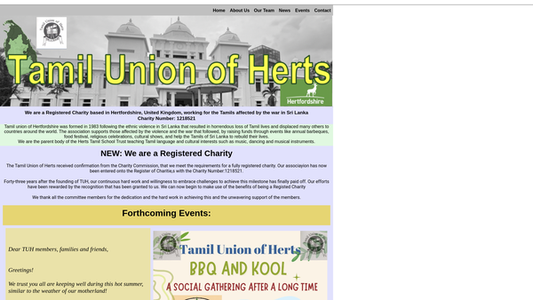 Screenshot of the Tamil Union Of Herts website