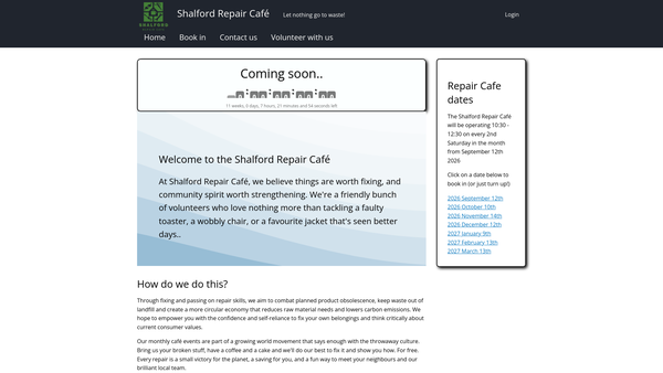 Screenshot of the Shalford Repair Cafe website