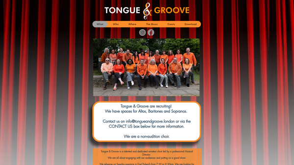 Screenshot of the Tongue & Groove Choir website