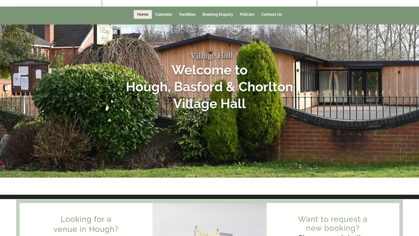 Screenshot of the Hough, Basford And Chorlton Village Hall CIO website