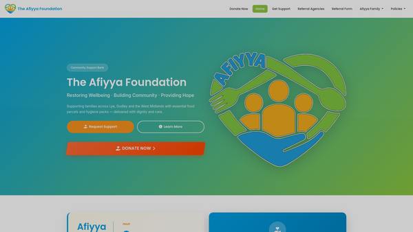 Screenshot of the The Afiyya Foundation website