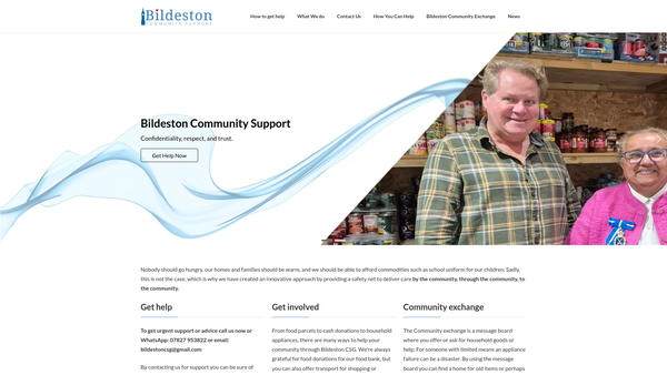 Screenshot of the Bildeston Community Support website
