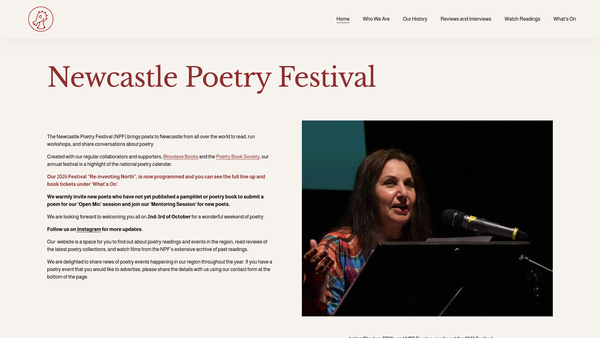 Screenshot of the Newcastle Poetry Festival website
