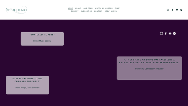 Screenshot of the Recordare Choir website