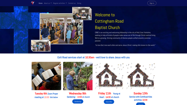 Screenshot of the Cottingham Road Baptist Church website