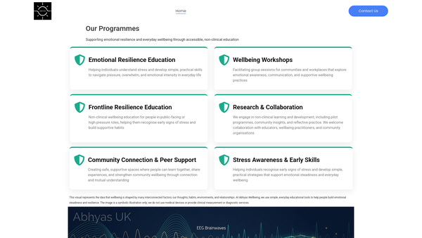 Screenshot of the Abhyas Wellbeing website