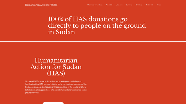 Screenshot of the Humanitarian Action For Sudan website