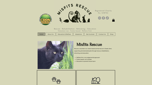 Screenshot of the Misfits Rescue website