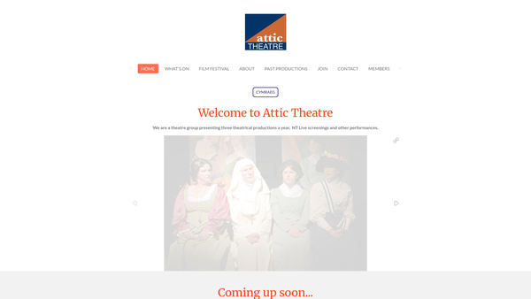 Screenshot of the Attic Theatre (Wales) website