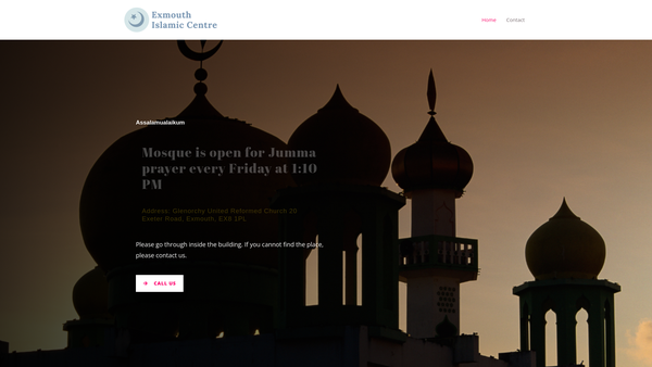 Screenshot of the Exmouth Islamic Centre website