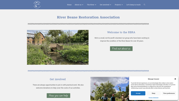 Screenshot of the River Beane Restoration Association website