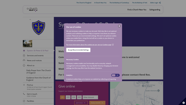 Screenshot of the The Parochial Church Council Of The Ecclesiastical Parish Of St Peter And St Paul, Syston In The Diocese Of Leicester website
