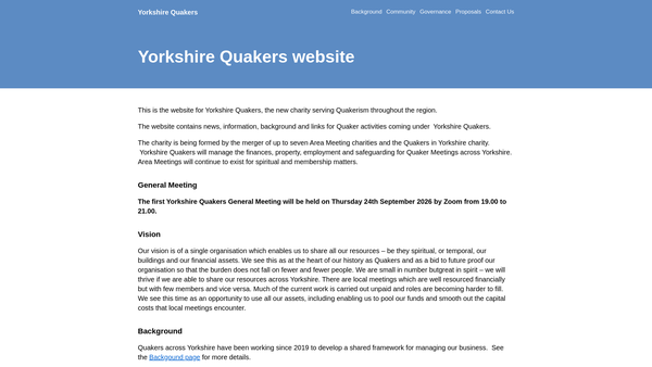 Screenshot of the Yorkshire Quakers website