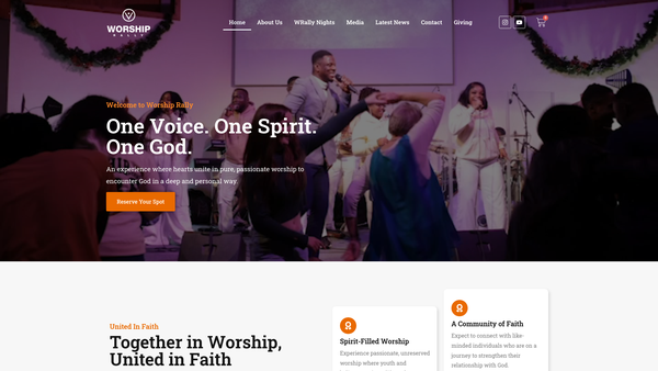 Screenshot of the Worship Rally website