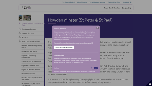 Screenshot of the The Parochial Church Council Of The Ecclesiastical Parish Of Howden With Barmby On The Marsh, In The Diocese Of York website