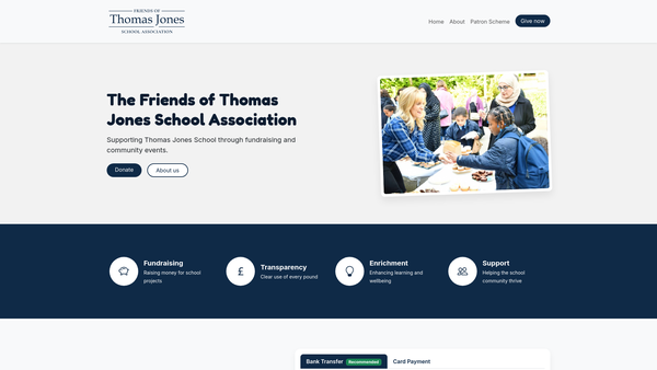 Screenshot of the The Friends Of Thomas Jones School Association website