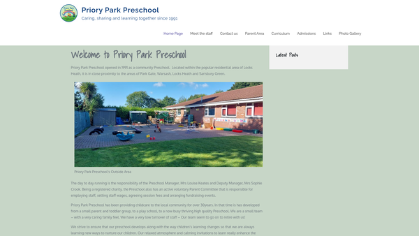Screenshot of the Priory Park Preschool website