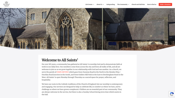 Screenshot of the The Parochial Church Council Of The Ecclesiastical Parish Of All Saints', Child's Hill, In The Diocese Of London website