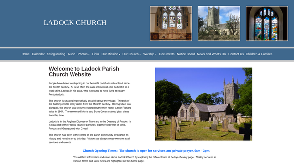 Screenshot of the The Parochial Church Council Of The Ecclesiastical Parish Of St Ladoca, Ladock In The Diocese Of Truro website