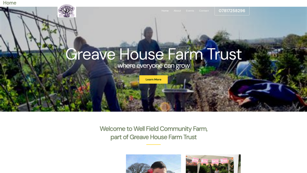 Screenshot of the Greave House Farm Trust website