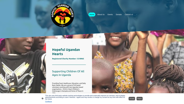 Screenshot of the Hopeful Ugandan Hearts (Huh) website