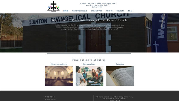 Screenshot of the Quinton Evangelical Free Church website