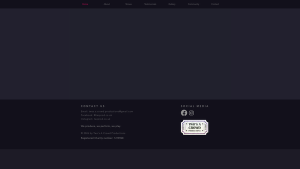 Screenshot of the Two's A Crowd Productions website