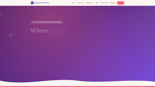 Screenshot of the The Rhythm & Wellbeing Foundation website