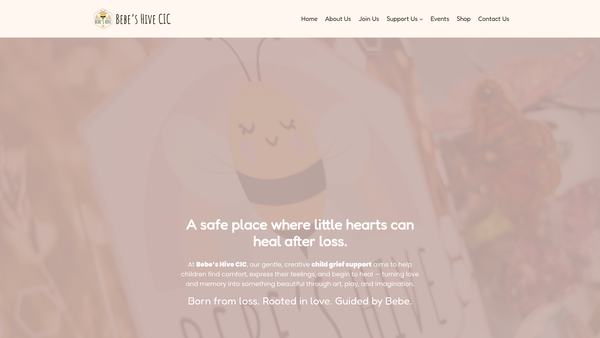 Screenshot of the Bebe's Hive Foundation website