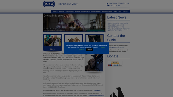 Screenshot of the Royal Society For The Prevention Of Cruelty To Animals Stort Valley Branch CIO website