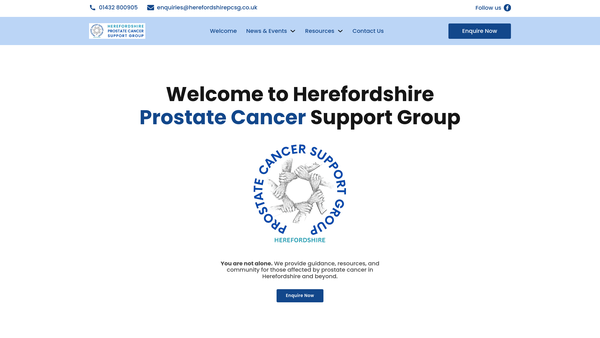 Screenshot of the Herefordshire Prostate Cancer Support Group website