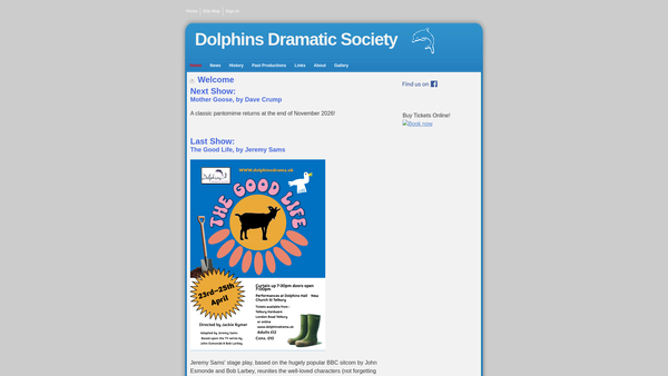 Screenshot of the The Dolphins Dramatic Society website