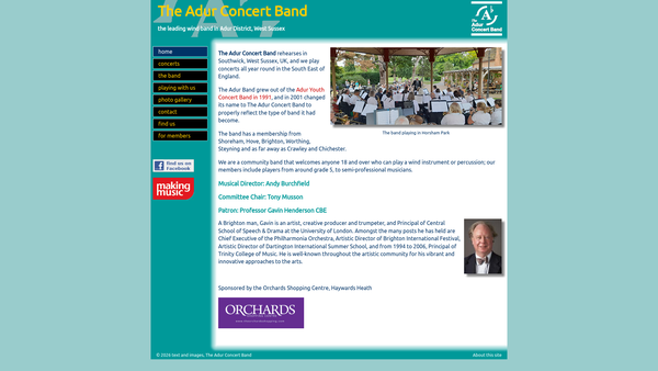 Screenshot of the The Adur Concert Band website