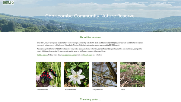 Screenshot of the Charlcombe Community Nature Group website