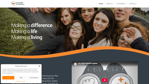 Screenshot of the The Windmills Foundation website
