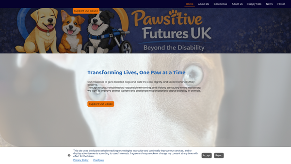 Screenshot of the Pawsitive Futures UK website