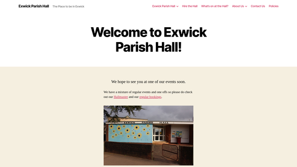 Screenshot of the Exwick Parish Hall CIO website