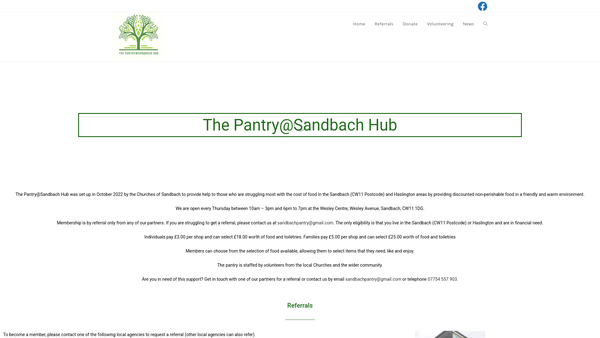 Screenshot of the The Pantry At Sandbach Hub website