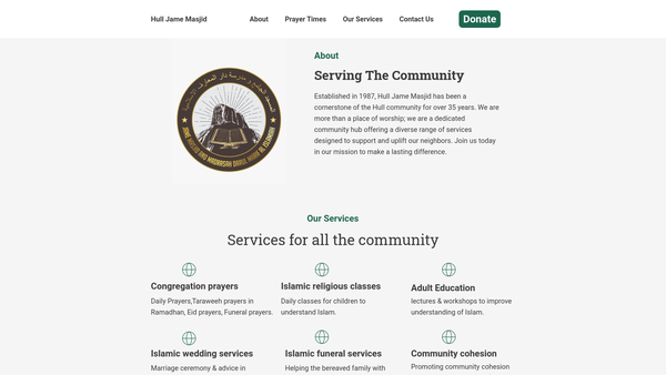 Screenshot of the Hull Jame Masjid website