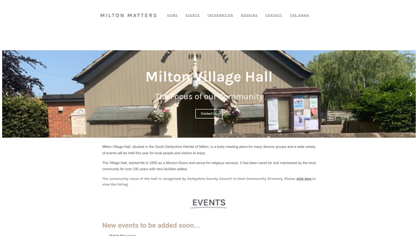 Screenshot of the Milton Village Hall website