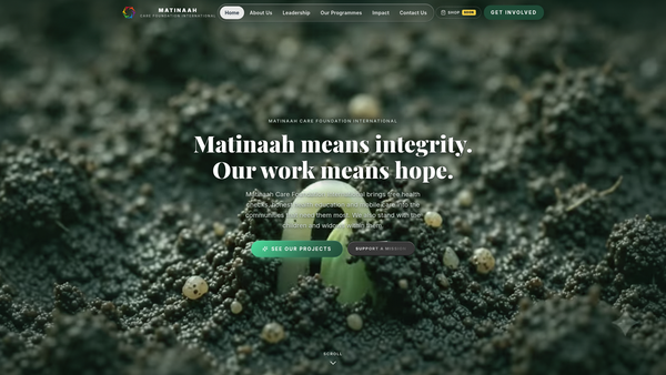 Screenshot of the Matinaah Care Foundation International website