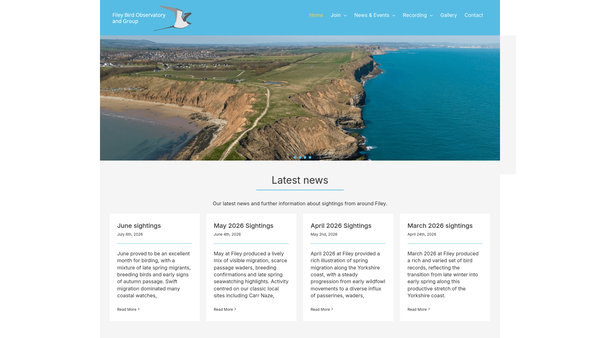 Screenshot of the Filey Bird Observatory & Wildlife Trust website