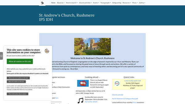 Screenshot of the The Parochial Church Council Of The Ecclesiastical Parish Of St. Andrew, Rushmere St. Andrew website